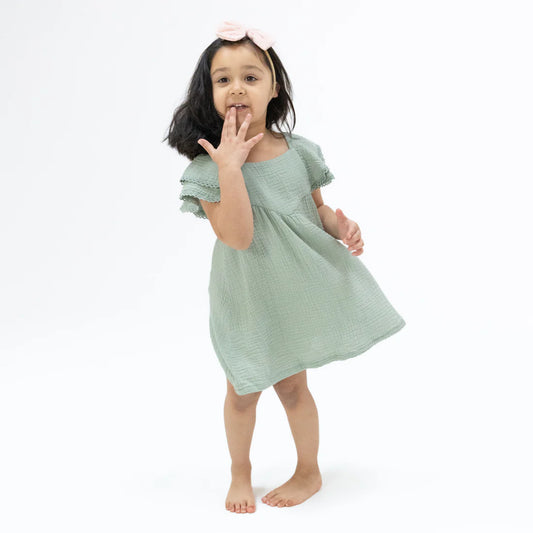 Solid Muslin Jadeite | V-Neck Dress and Bloomer