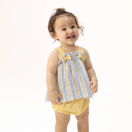 Odalys Floral Stripe | Top with Bows and Ruffle Leg Bloomer