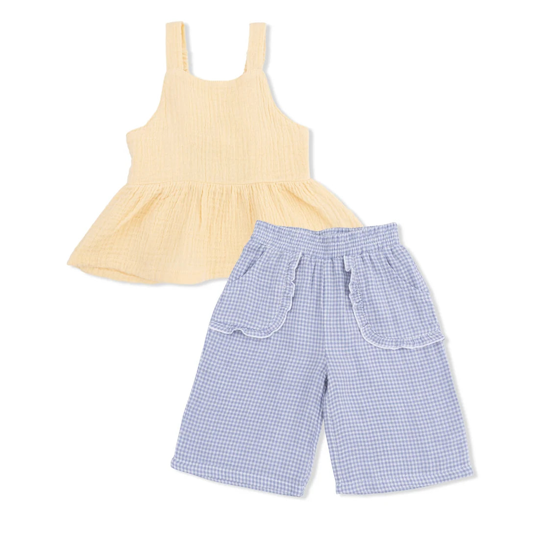 Micro Gingham Blue Blizzard  Peplum Tank with Wide Leg Pant