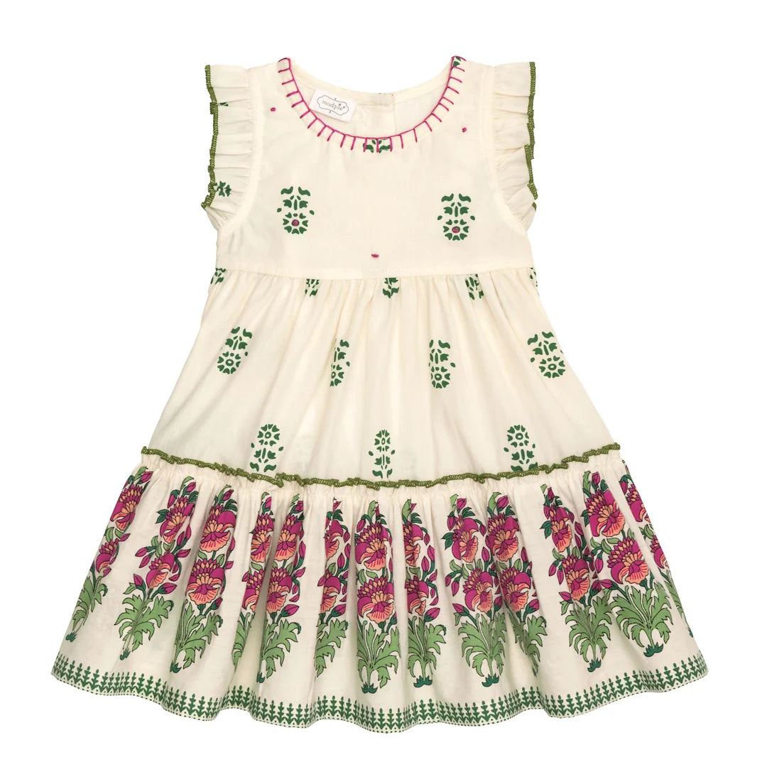 Kid's Ivory Block Print Dress