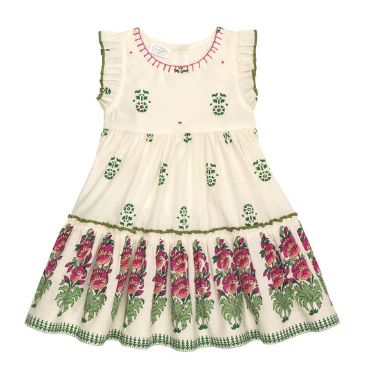 Kid's Ivory Block Print Dress