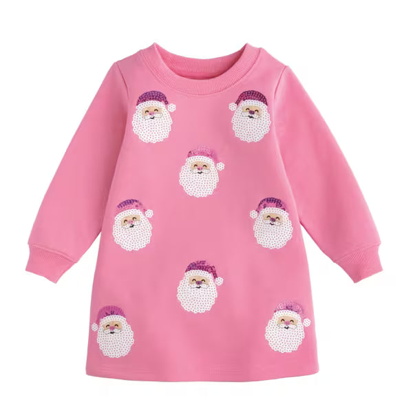 Pink Santa Sequin Sweatshirt Dress