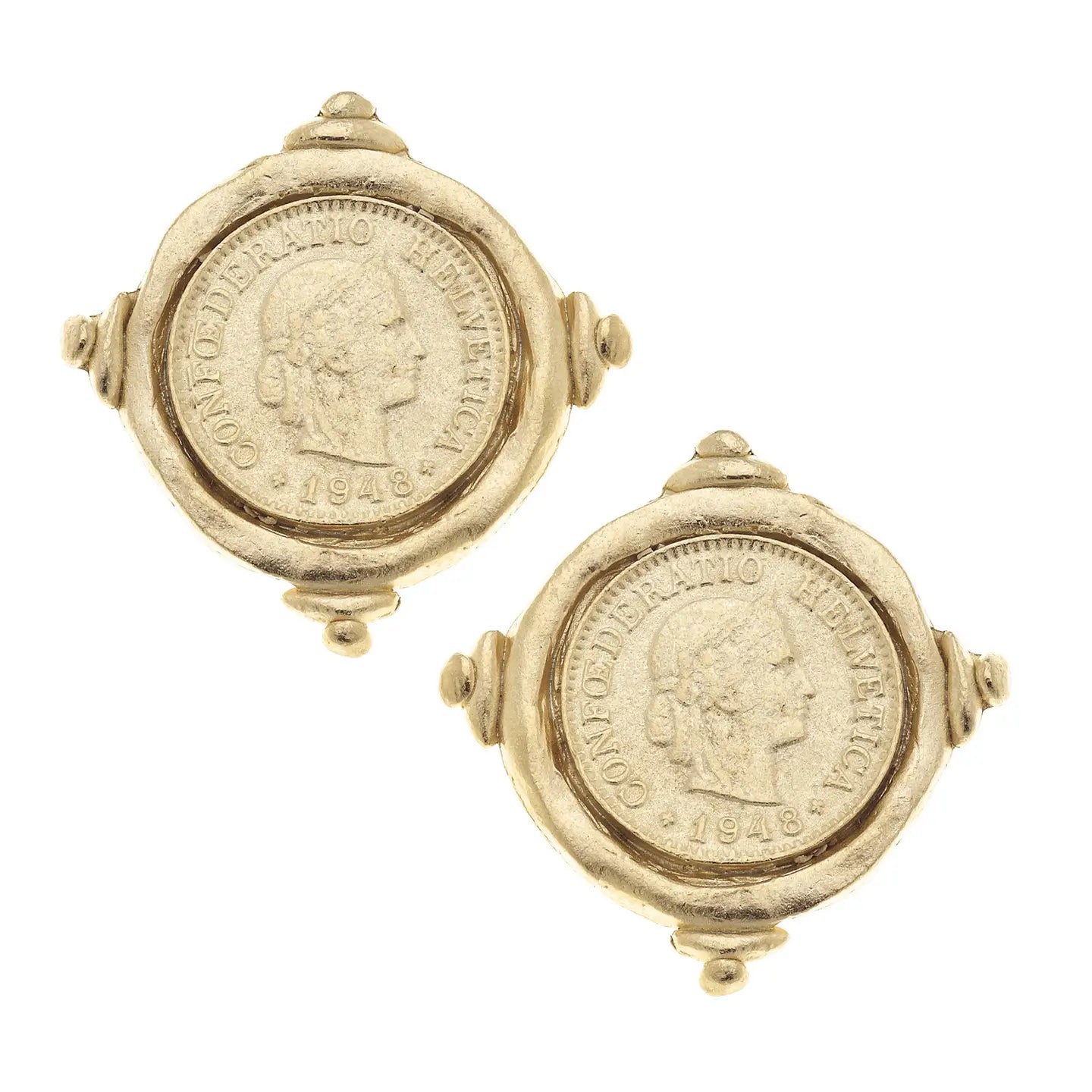 Gold Intaglio Coin Earrings