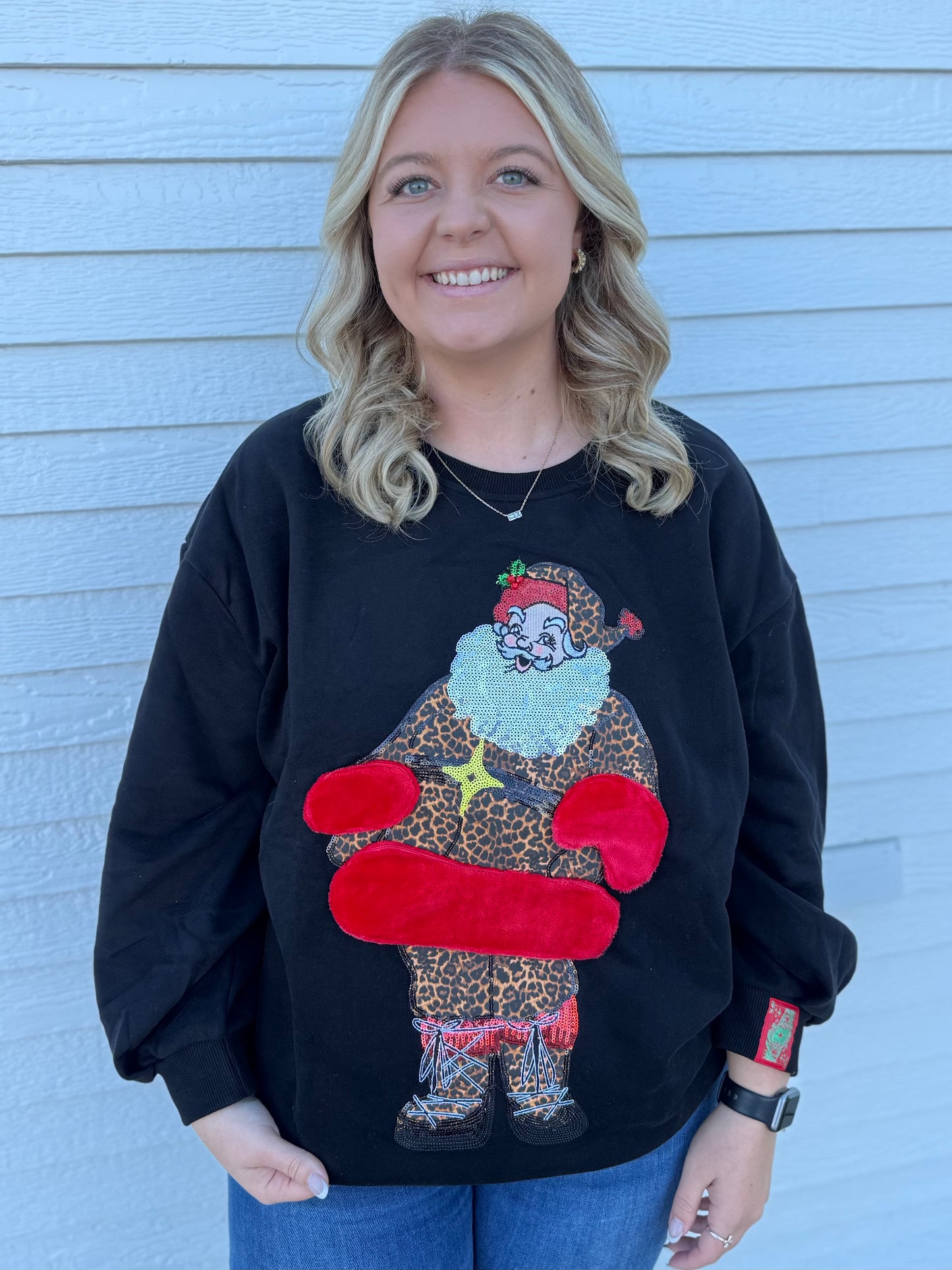 QOS Black Leopard Santa Fur Sweatshirt