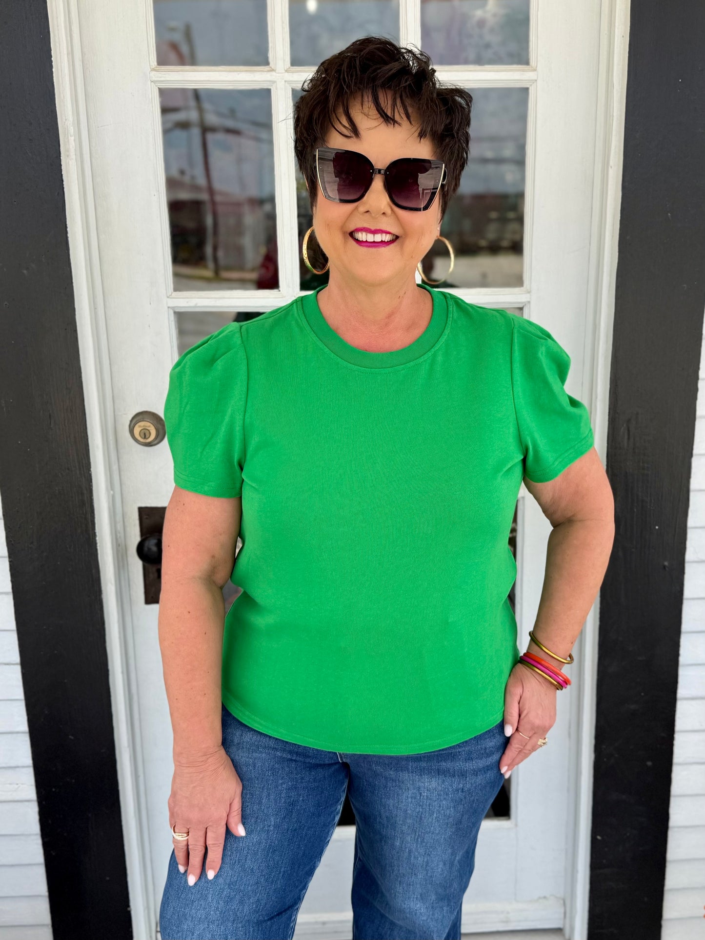 Larissa Pleat Sleeve Tee | Green
