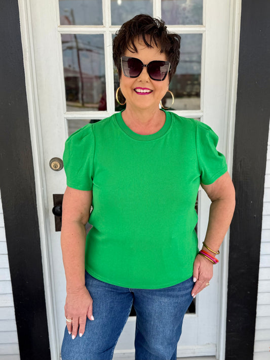 Larissa Pleat Sleeve Tee | Green