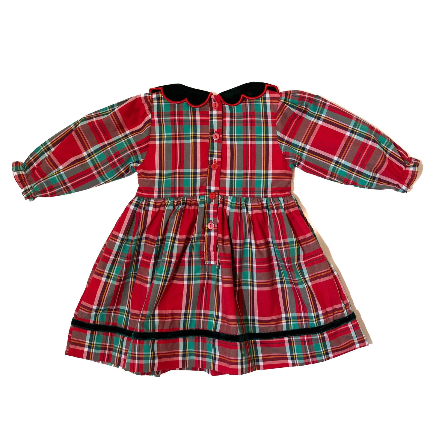 Girls Plaid Smocked Dress with Pearls