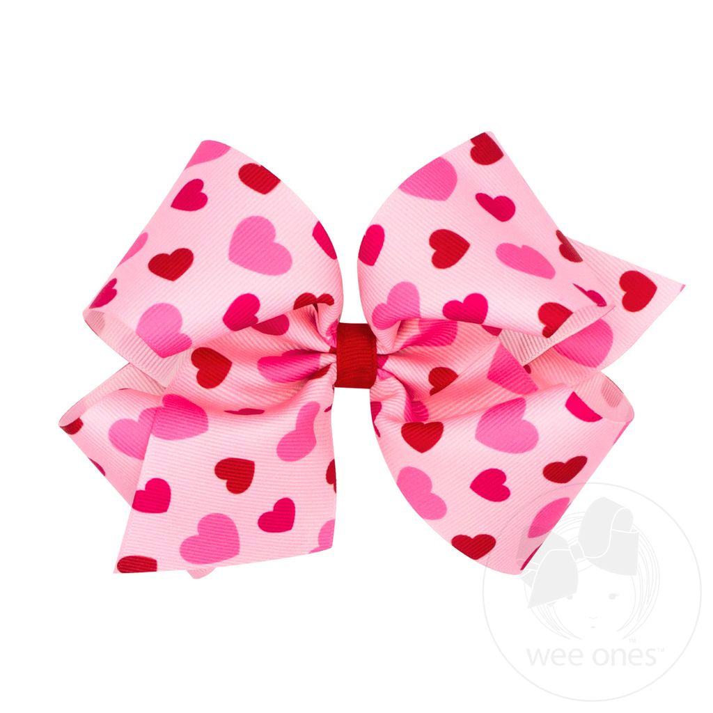 King Valentine Heart Print Grosgrain Hair Bow