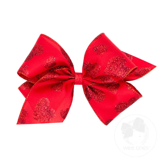 King Valentine Taffeta Glitter Heart Hair Bow