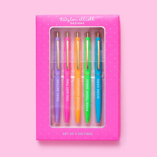 Pen Set - Motivational - Asst Colors - 5 Piece Set