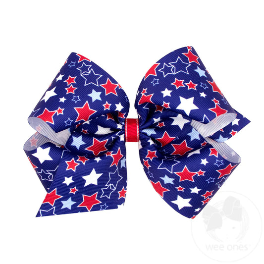 King Grosgrain Hair Bow with Americana Star Print