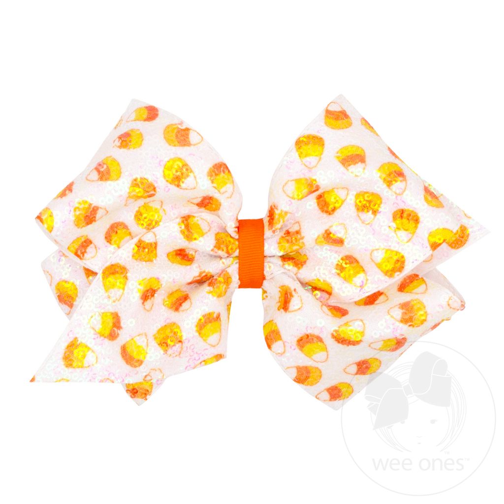 King Candy Corn Print Sequin Hair Bow