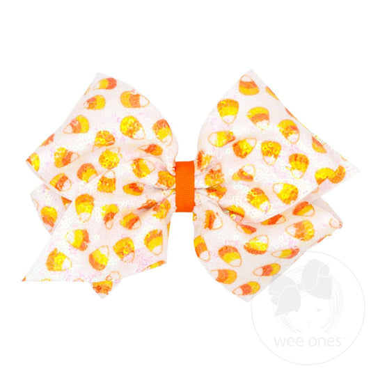 King Candy Corn Print Sequin Hair Bow
