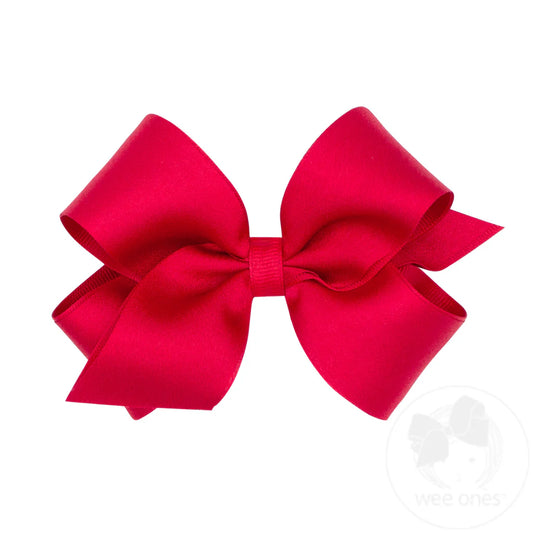 Medium Crepe Satin with Grosgrain Underlay Hair Bow | Red