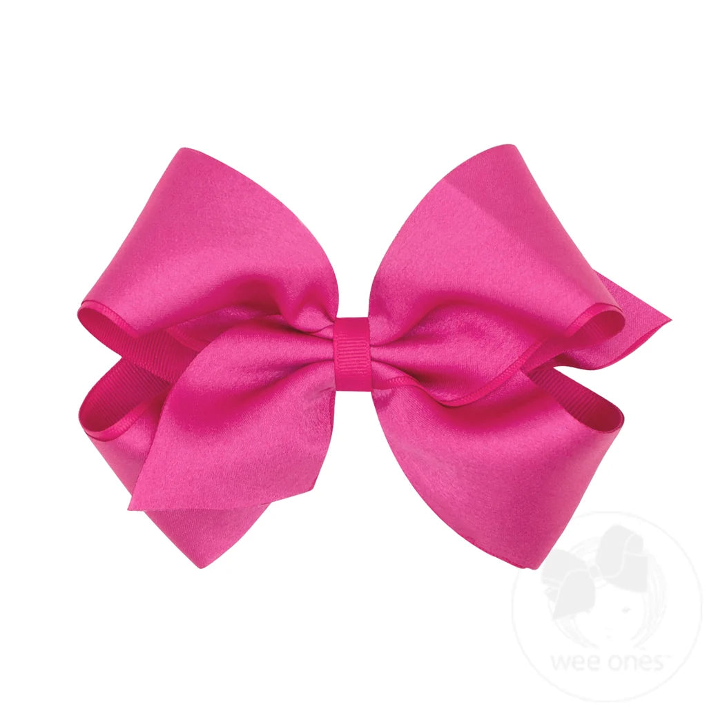King Crepe Satin with Grosgrain Underlay Hair Bow | Pink