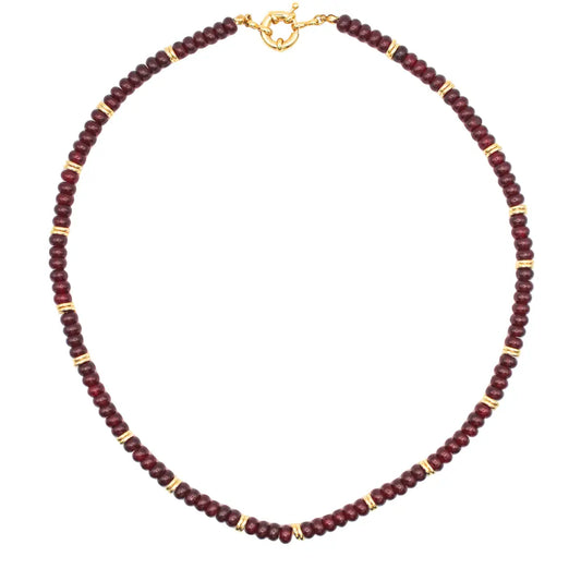 Maroon Gemstone Necklace with Gold Accents