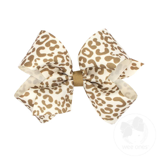 King Leopard Print Grosgrain Hair Bow