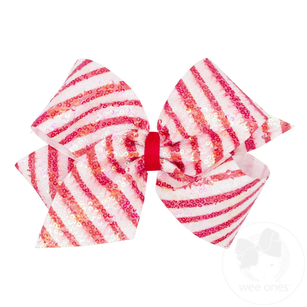 King Stripe Print Sequin Hair Bow