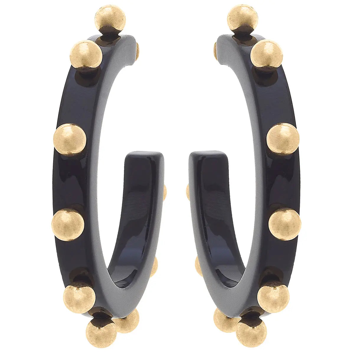 Kelley Studded Metal and Resin Hoop Earrings | Black