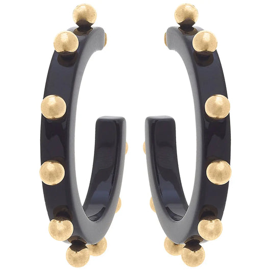 Kelley Studded Metal and Resin Hoop Earrings | Black