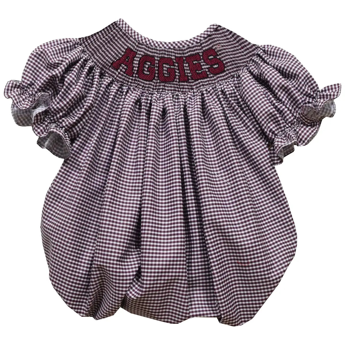 Texas A&M Smocked Maroon Gingham Short Sleeve Girls Bubble