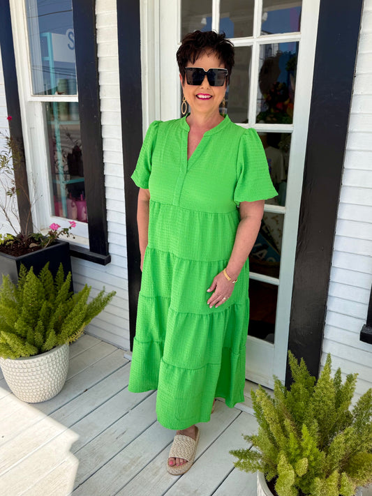 Kinsley Dress | Green Seersucker