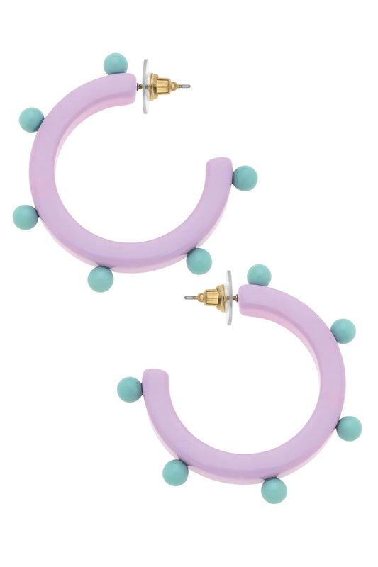 Olivia Studded Resin Hoop Earrings in Lavender/Aqua
