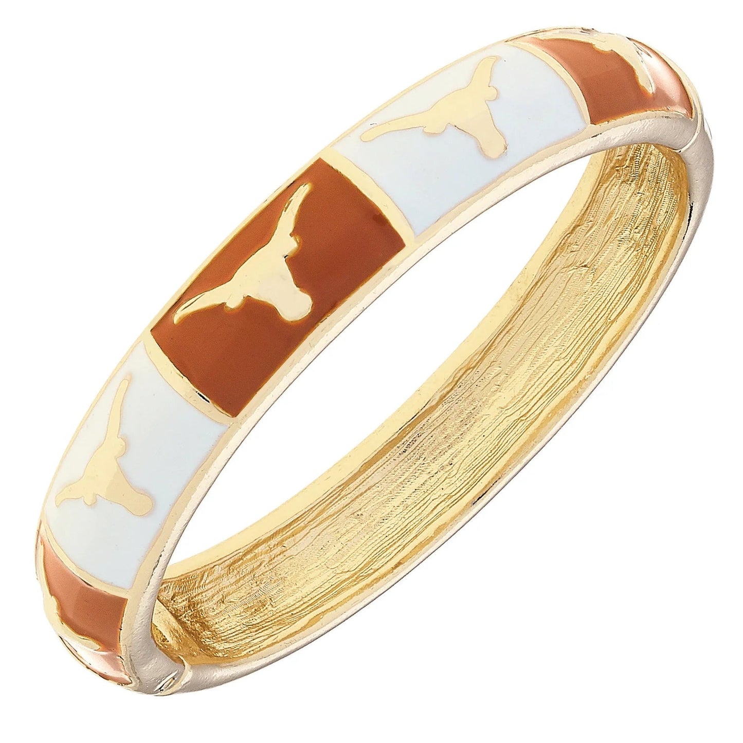 Texas Longhorns Sculpted Enamel Checkered Hinge Bangle in Burnt Orange/White