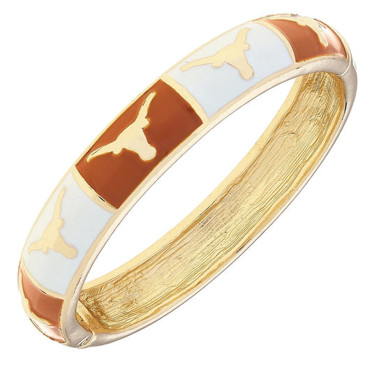 Texas Longhorns Sculpted Enamel Checkered Hinge Bangle in Burnt Orange/White