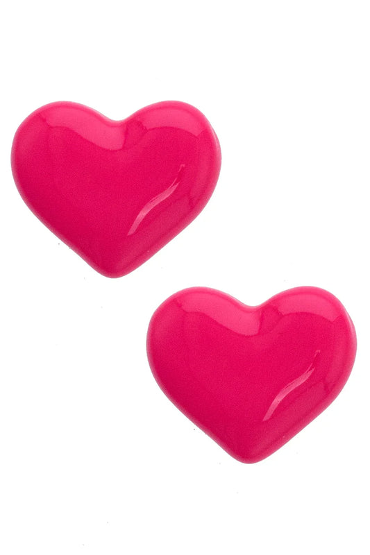 Carter Puffy Heart Enamel Earrings in Pink