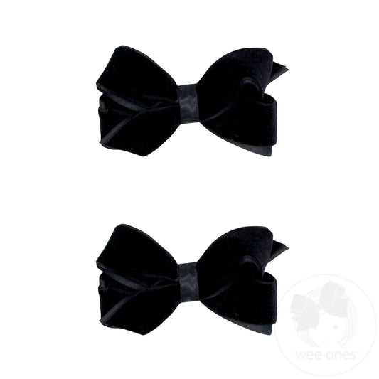Mini Velvet with Satin Underlay Hair Bow Two Pack | Black