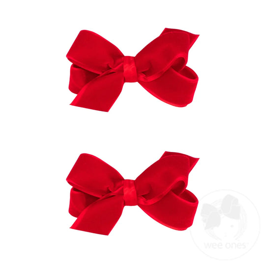 Mini Velvet with Satin Underlay Hair Bow Two Pack | Red