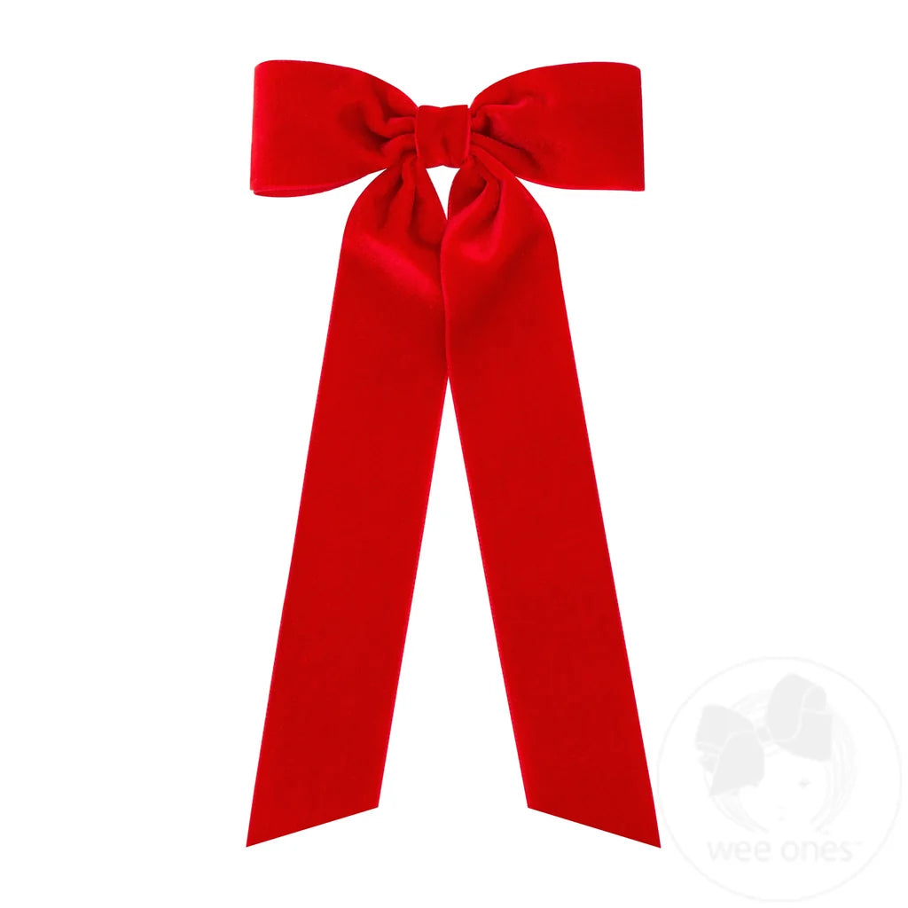 Medium Velvet Hair Bow with Streamer Tails | Red