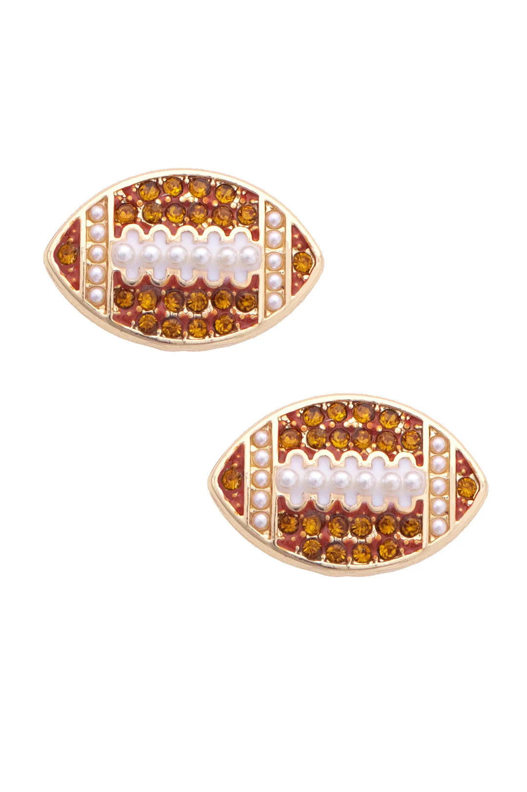 Pave Football Stud Earrings in Shiny Gold