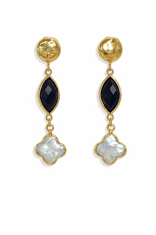 Clover Pearl Earrings | Black Onyx/Pearl