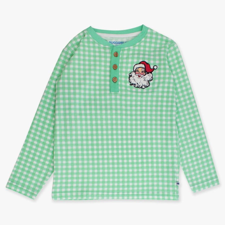 Christmas Knit Long Sleeve Embroidered Henley Tee