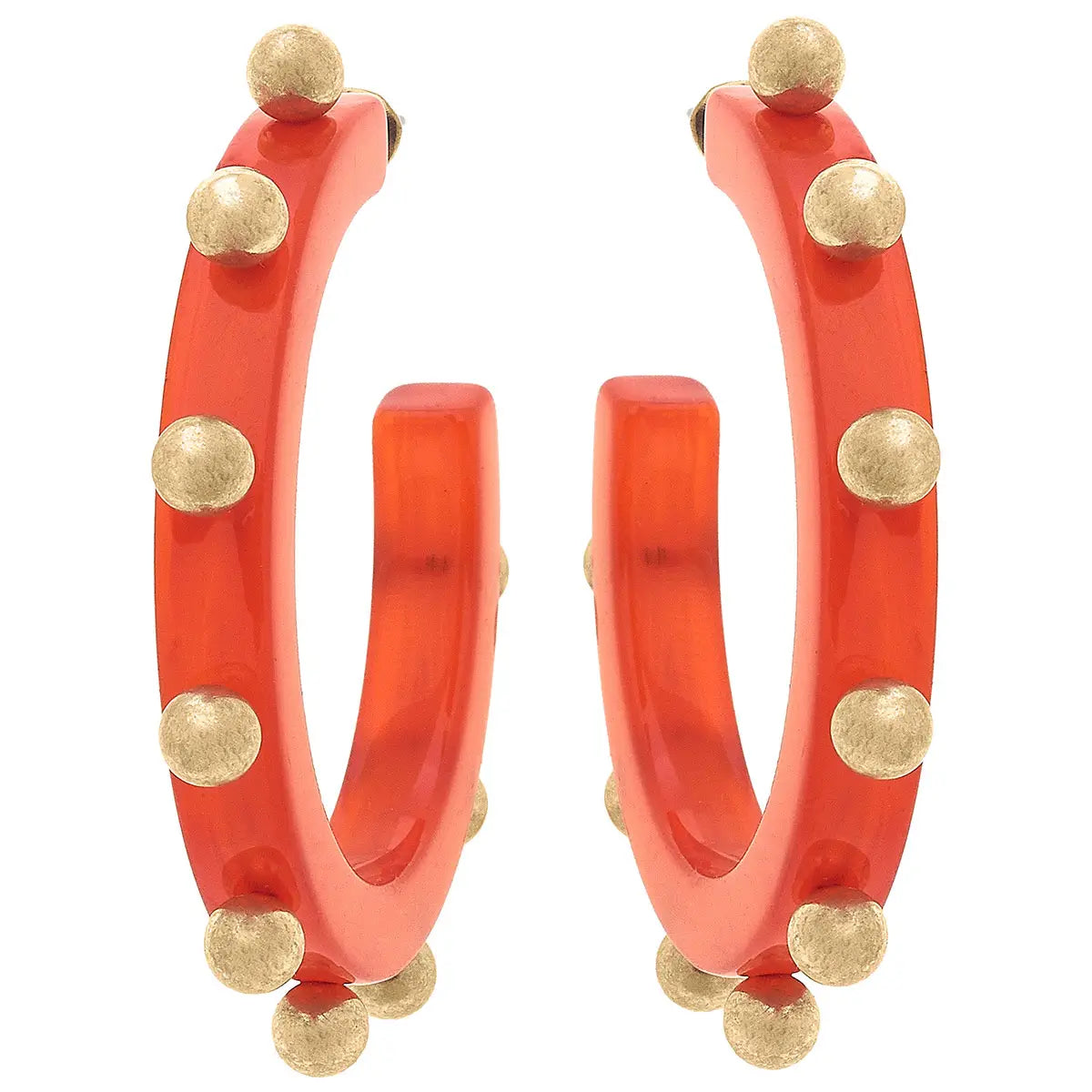 Kelley Studded Metal and Resin Hoop Earrings | Orange