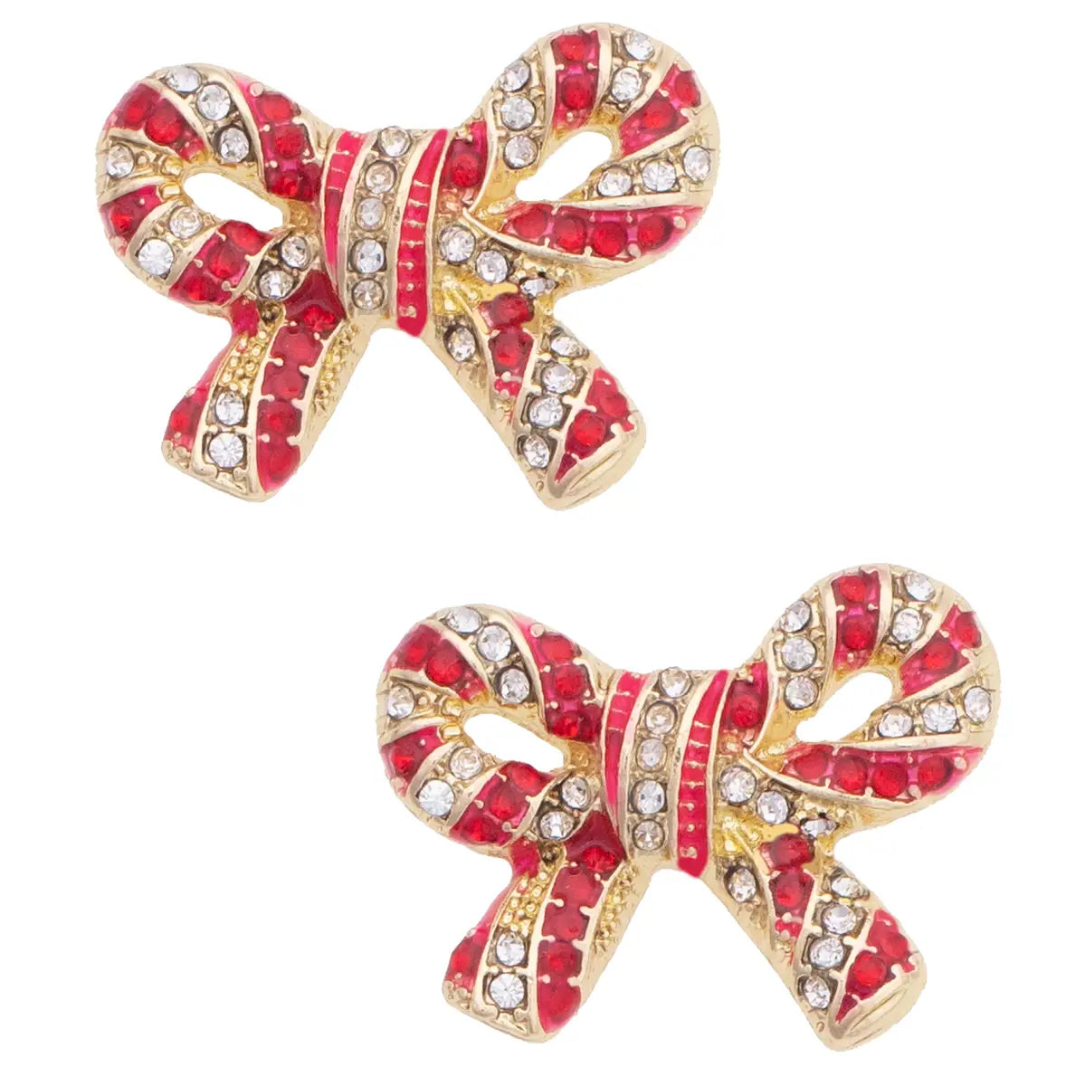 All Twisted Up Pave Bow Earrings in Red & White
