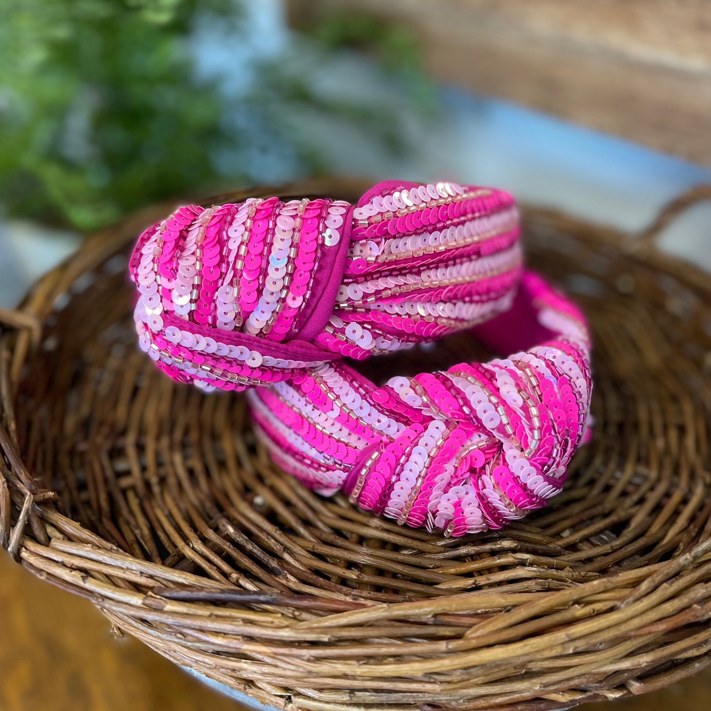 Pink Striped Sequin Headband