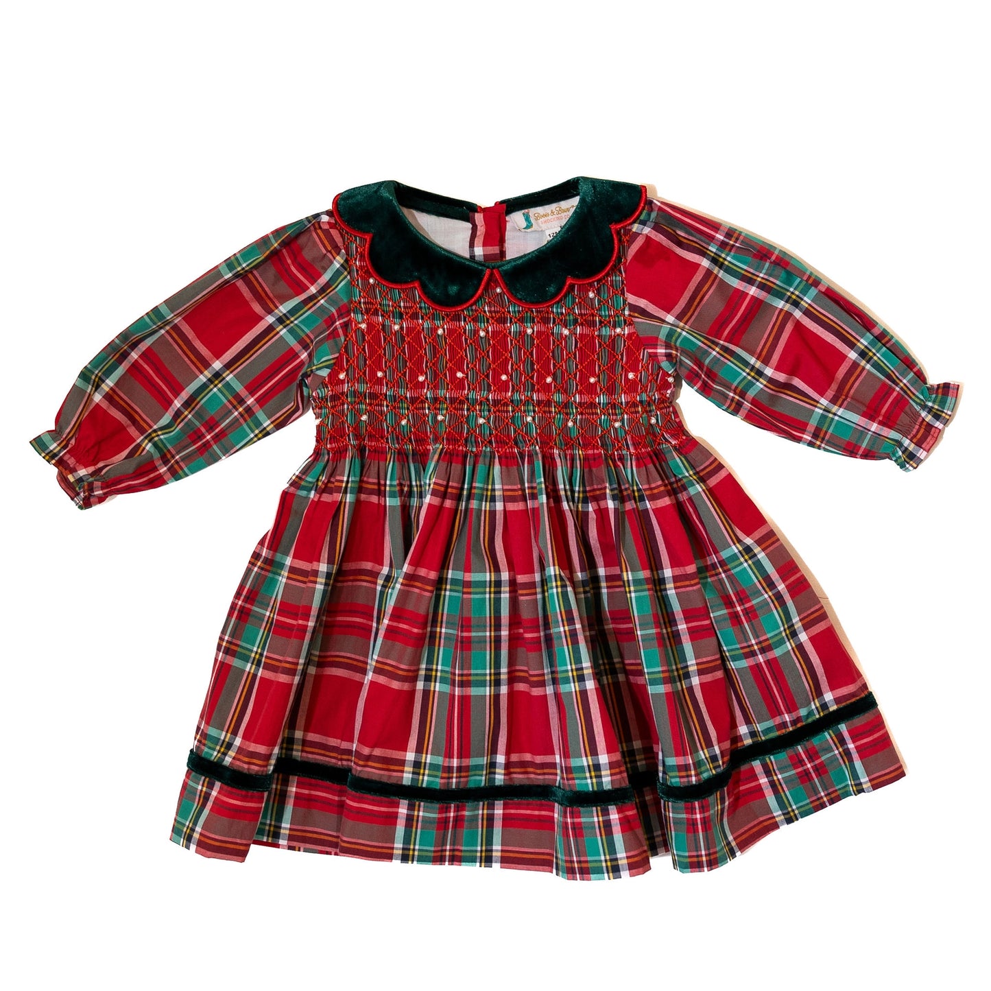 Girls Plaid Smocked Dress with Pearls