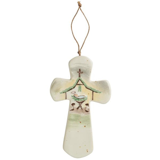 Ceramic Manger Nativity Cross