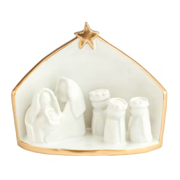 Gold Edge Stoneware Nativity Scene