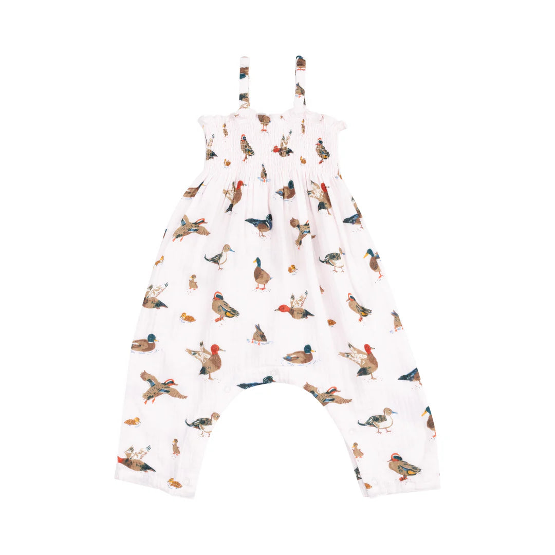 Smocked Romper | Ducks Pink