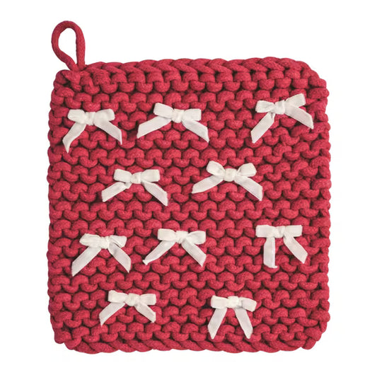 Red Crochet Bow Pot Holder