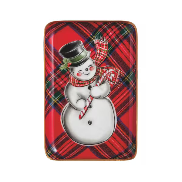 Snowman Tartan Tidbit Tray