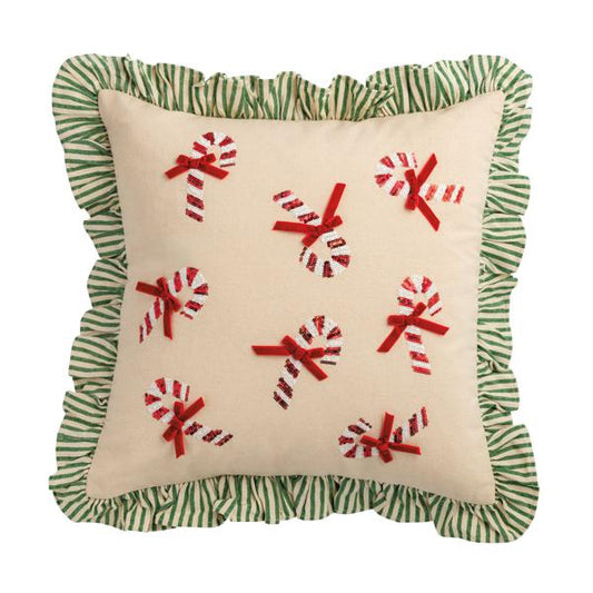 Candy Cane Christmas Sequin Pillow