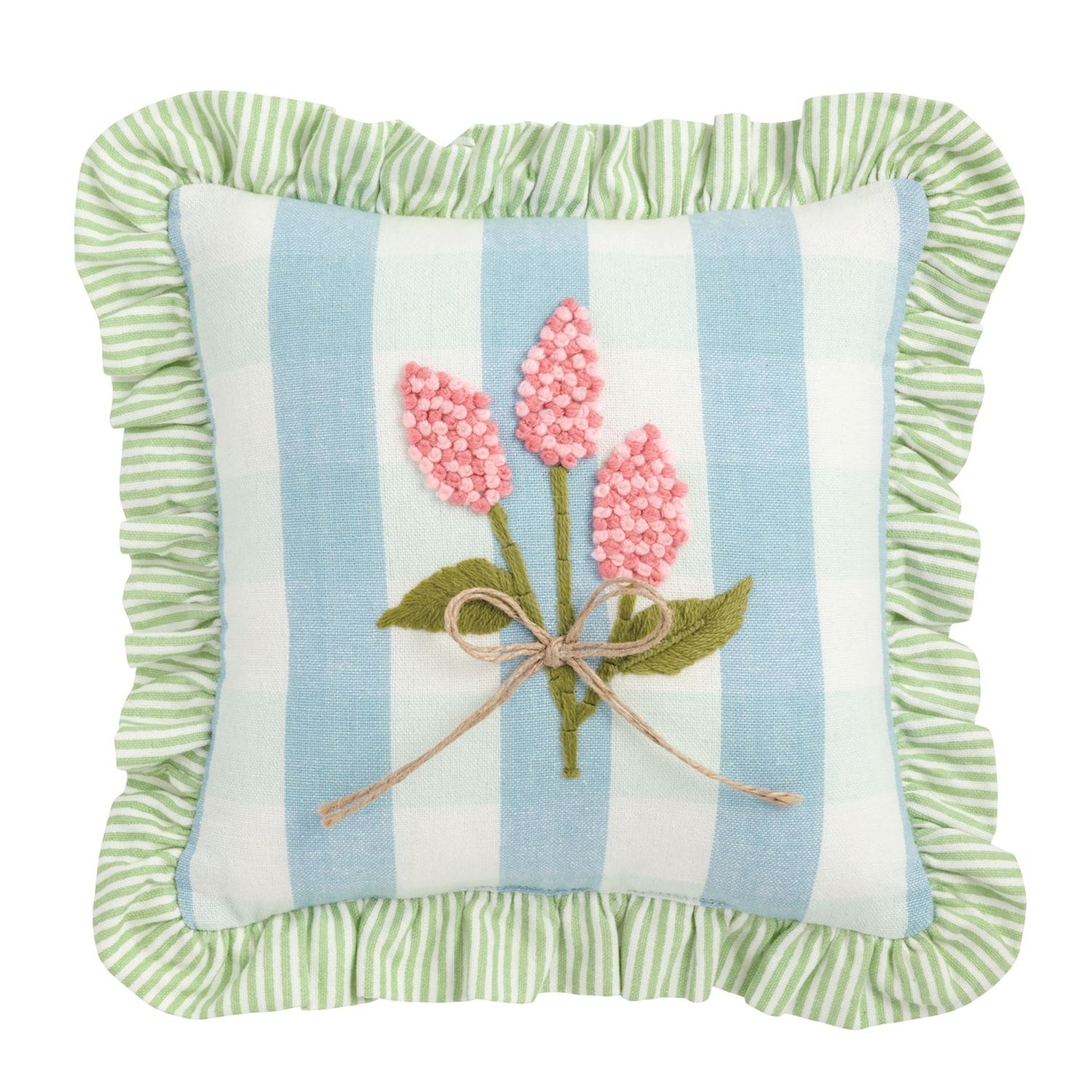 Blue Check Ruffle Floral Embroidered