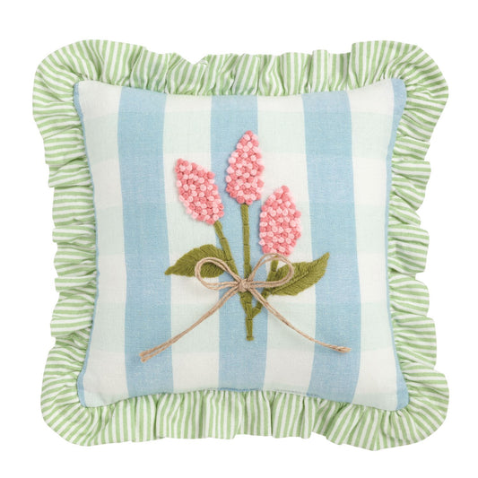 Blue Check Ruffle Floral Embroidered