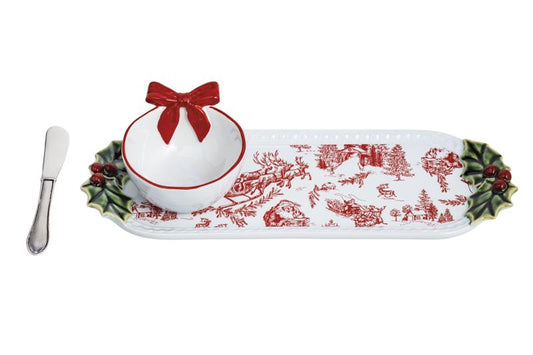 Holly And Bow Dip And Tray Set