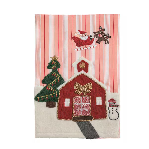 Santa Sleigh Beaded Christmas Towel